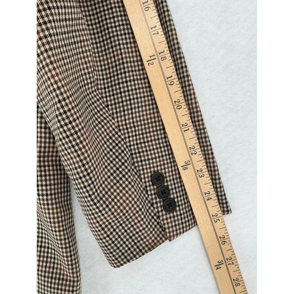 Vintage J.Crew Blazer Mens 42R Brown Houndstooth 100% Wool 3-Button Sport Coat